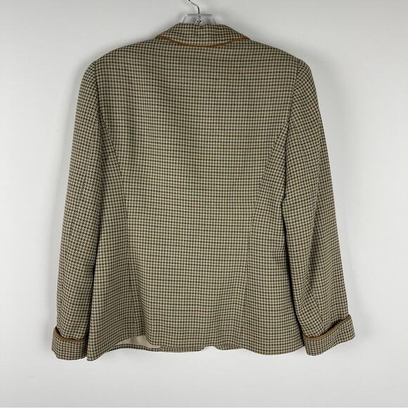 Liz Claiborne tan green check preppy academia houndstooth wool blazer jacket 6P - Picture 5 of 7